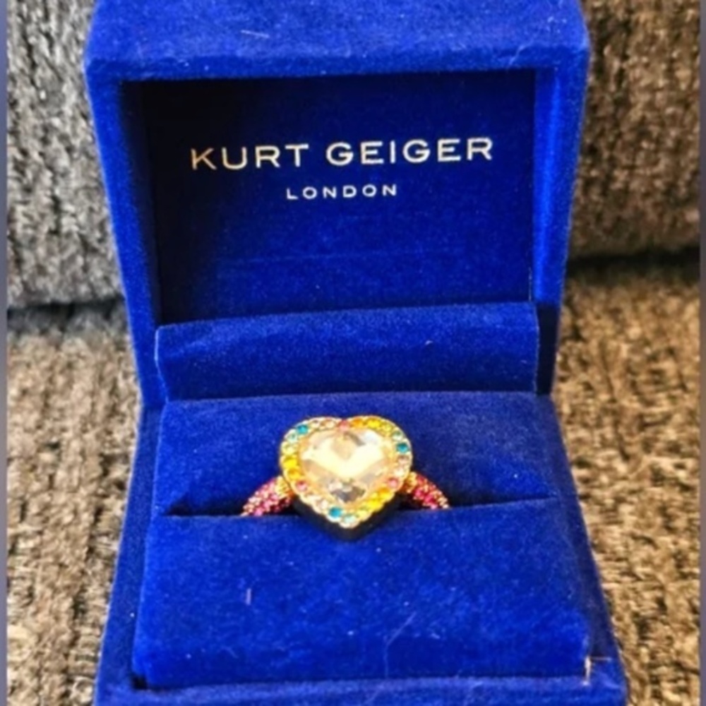 Kurt Geiger London Multicolor Heart Rainbow Ring sz 8